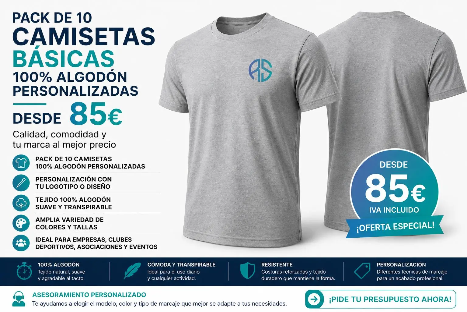 Pack camisetas básicas personalizadas
